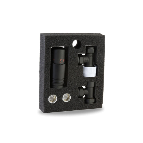 Designer Black Thermostatic Radiator Valve TRV Twin Pack - Angled 2