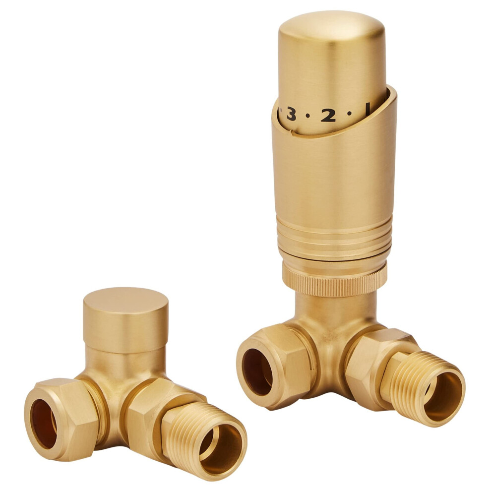 Lavatap Designer Brushed Brass Thermostatic Radiator Valve Trv - Corner
