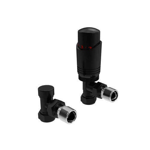 Designer Black Thermostatic Radiator Valve TRV Twin Pack - Angled