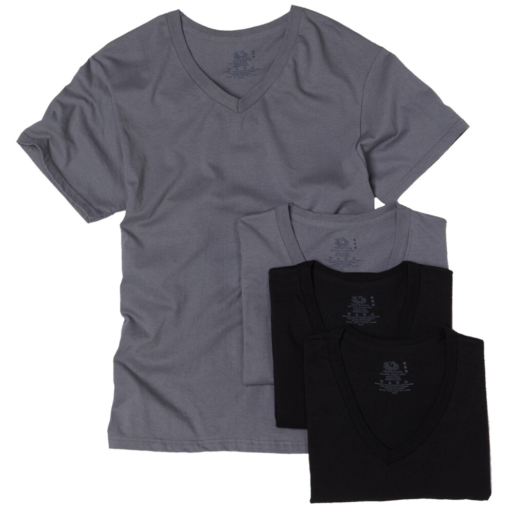 Fruit of the Loom Men's V-Neck T-shirt  Black/Grey  Small(Pack of 4)