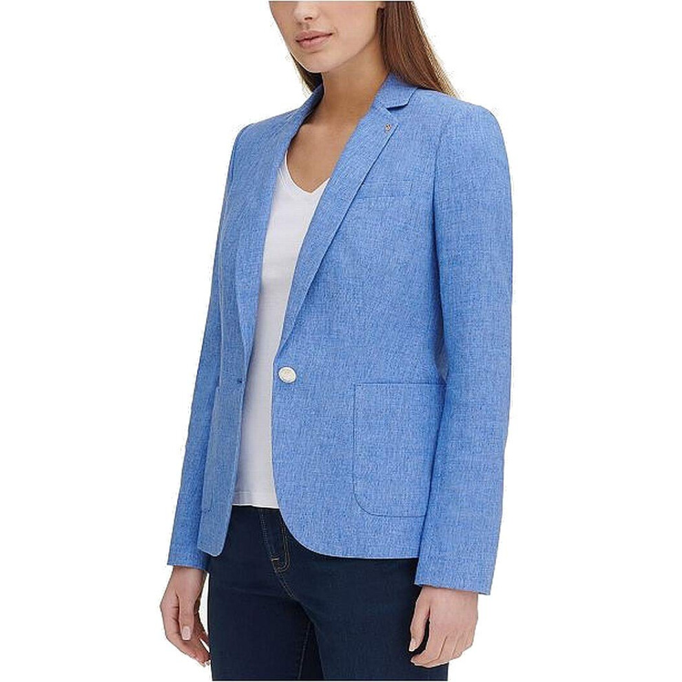 Tommy Hilfiger Womens Linen Blend Office One-Button Blazer Blue 16