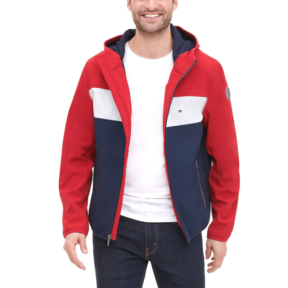 Tommy Hilfiger Men's Hooded Performance Soft Shell Jacket  red/white/n