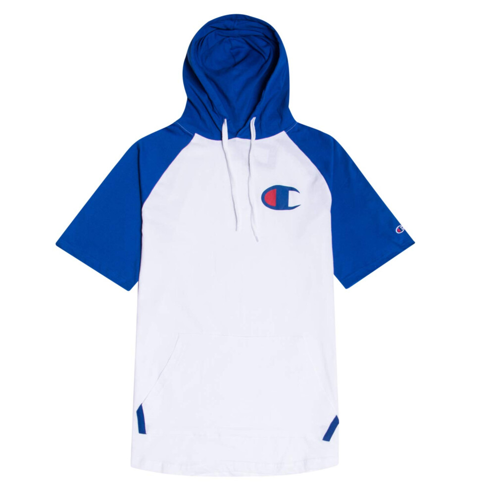 Champion Big and Tall Mens Short Sleeve Hoodie Raglan White/Royal XLT