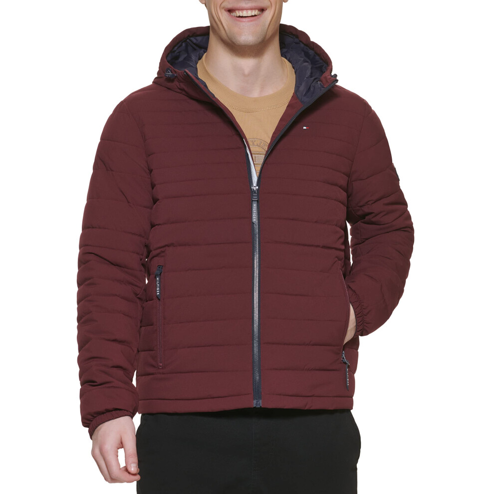 Tommy Hilfiger Men's Stretch Poly Hooded Packable Jacket  Port  XX-Lar