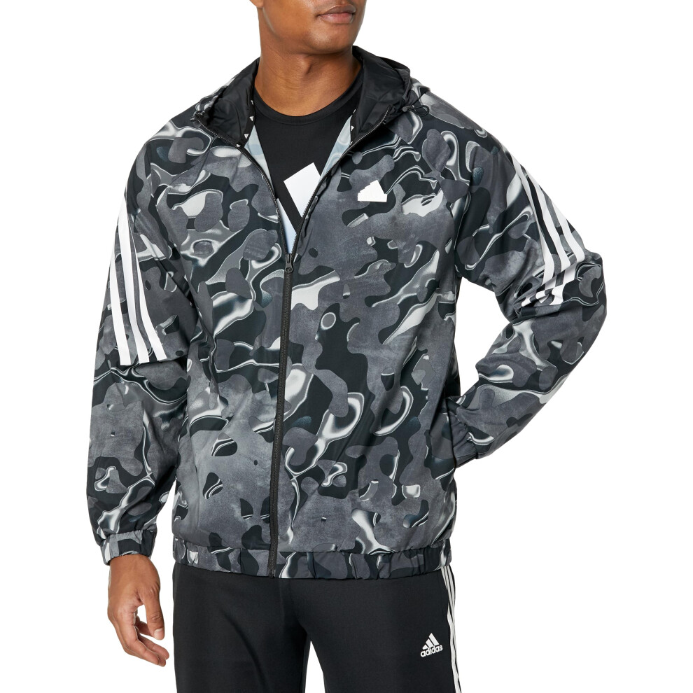 adidas Men's Future Icon All Over Printed Full-Zip Hoodie  White/Black