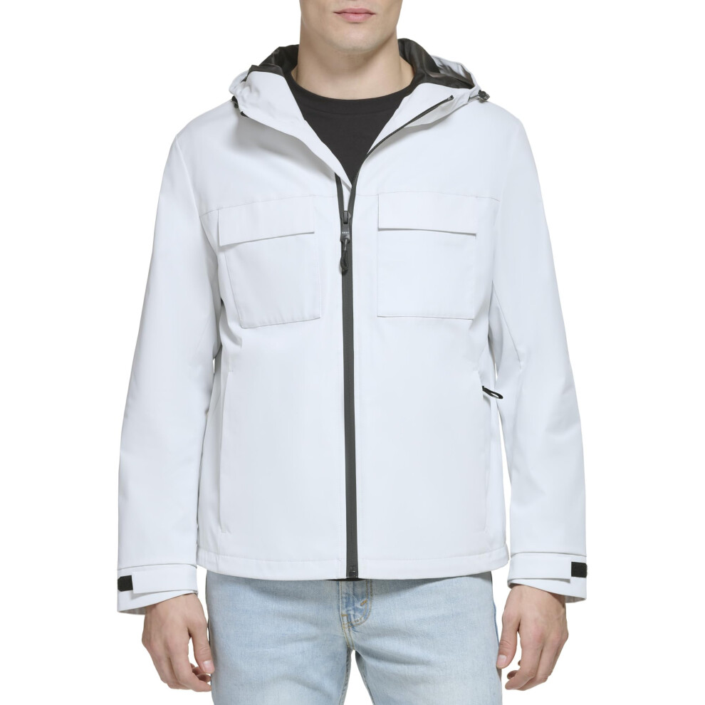 DKNY Men's Performance Tech Hooded Modern Storm Coat  Ice