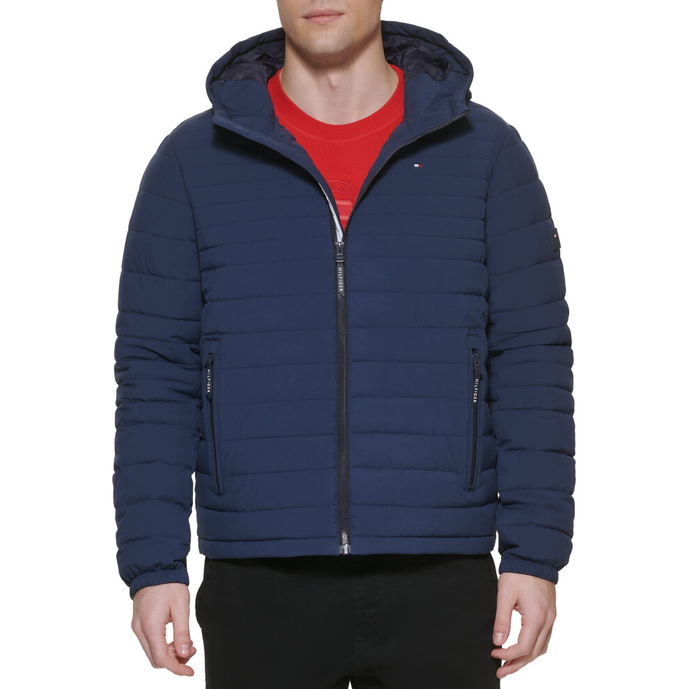 Tommy Hilfiger Men's Stretch Poly Hooded Packable Jacket  Midnight  XX