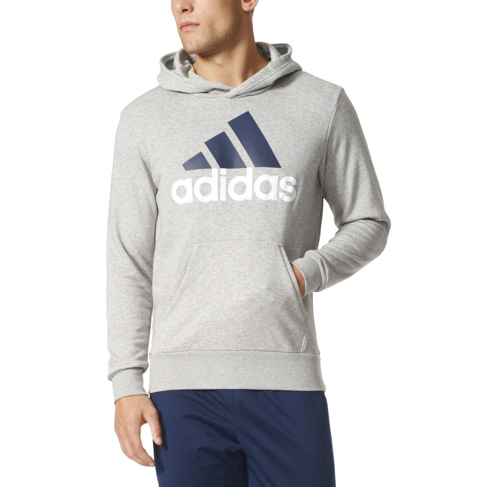 adidas Men's Essential Linear Logo Pullover Hoodie  Medium Grey Heathe