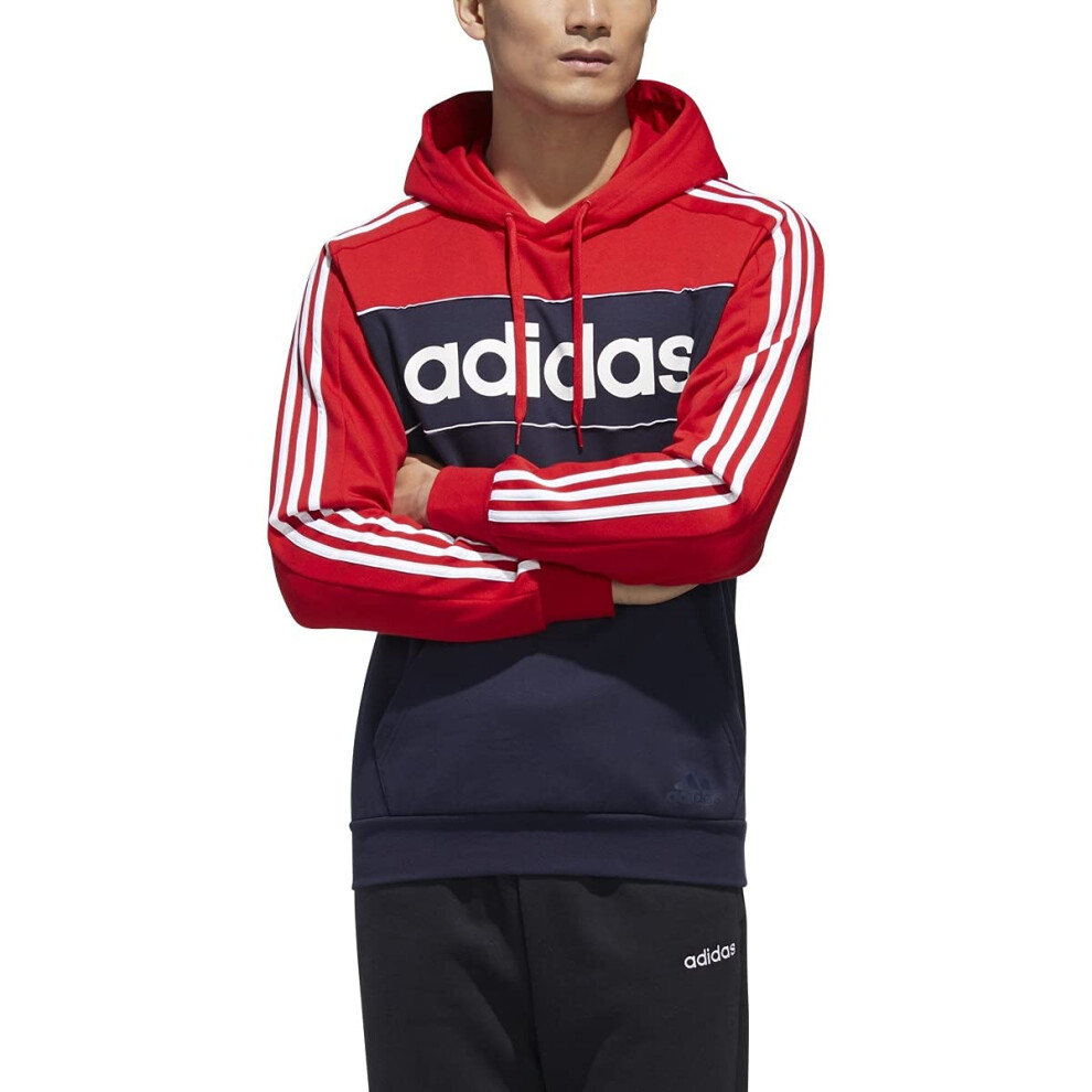 adidas mens Essentials Hooded Sweatshirt Scarlet/ Ink/Scarlet Large