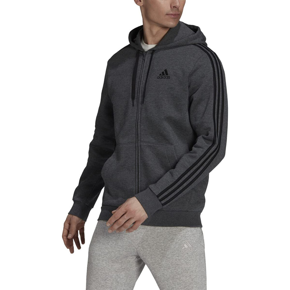 adidas Men's Essentials Fleece 3-Stripes Full-Zip Hoodie  Dark Grey He