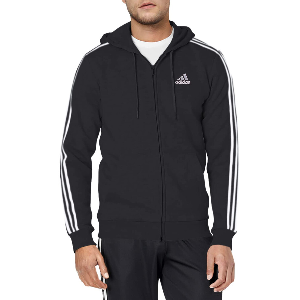 adidas Men's Essentials Fleece 3-Stripes Full-Zip Hoodie  Black  Large