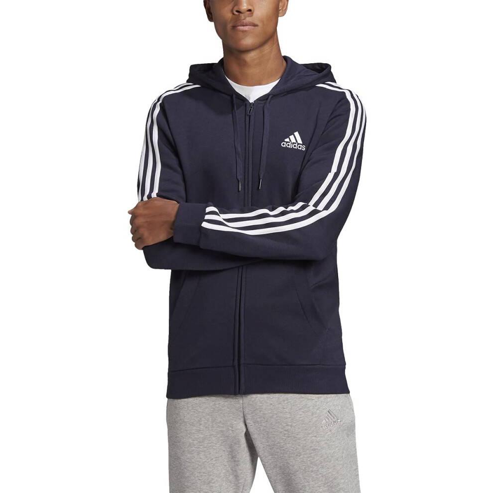 adidas Men's Standard Essentials Fleece 3-Stripes Full-Zip Hoodie  Leg