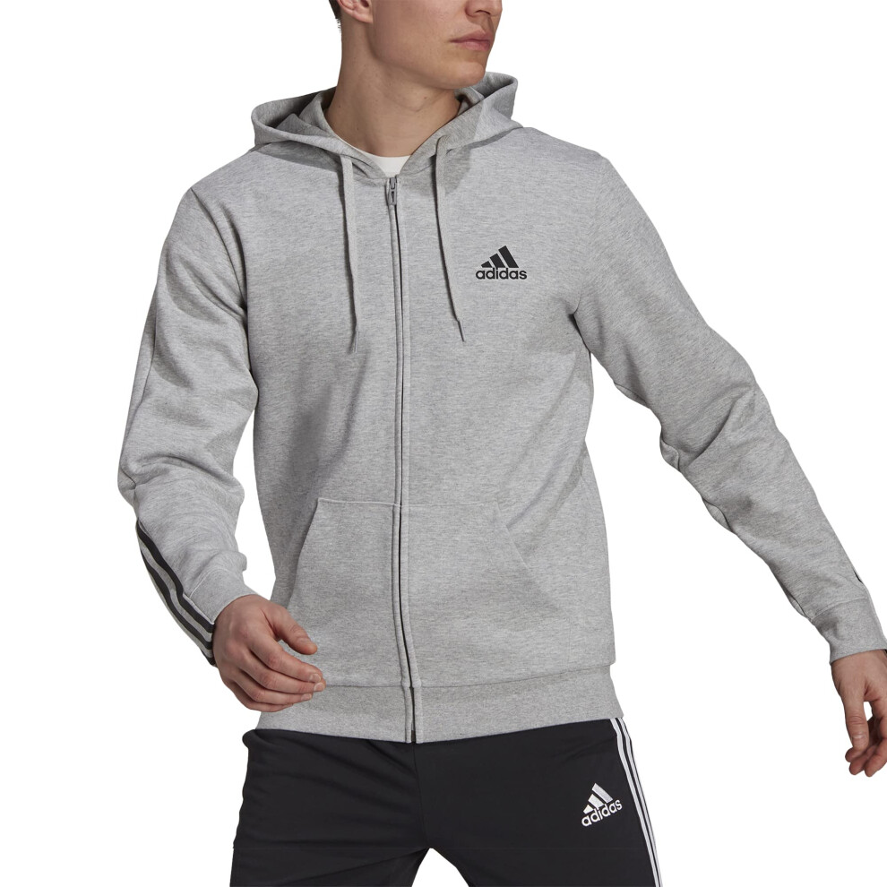 adidas Men's Essentials Doubleknit Cut 3-Stripes Full-Zip Hoodie  Medi