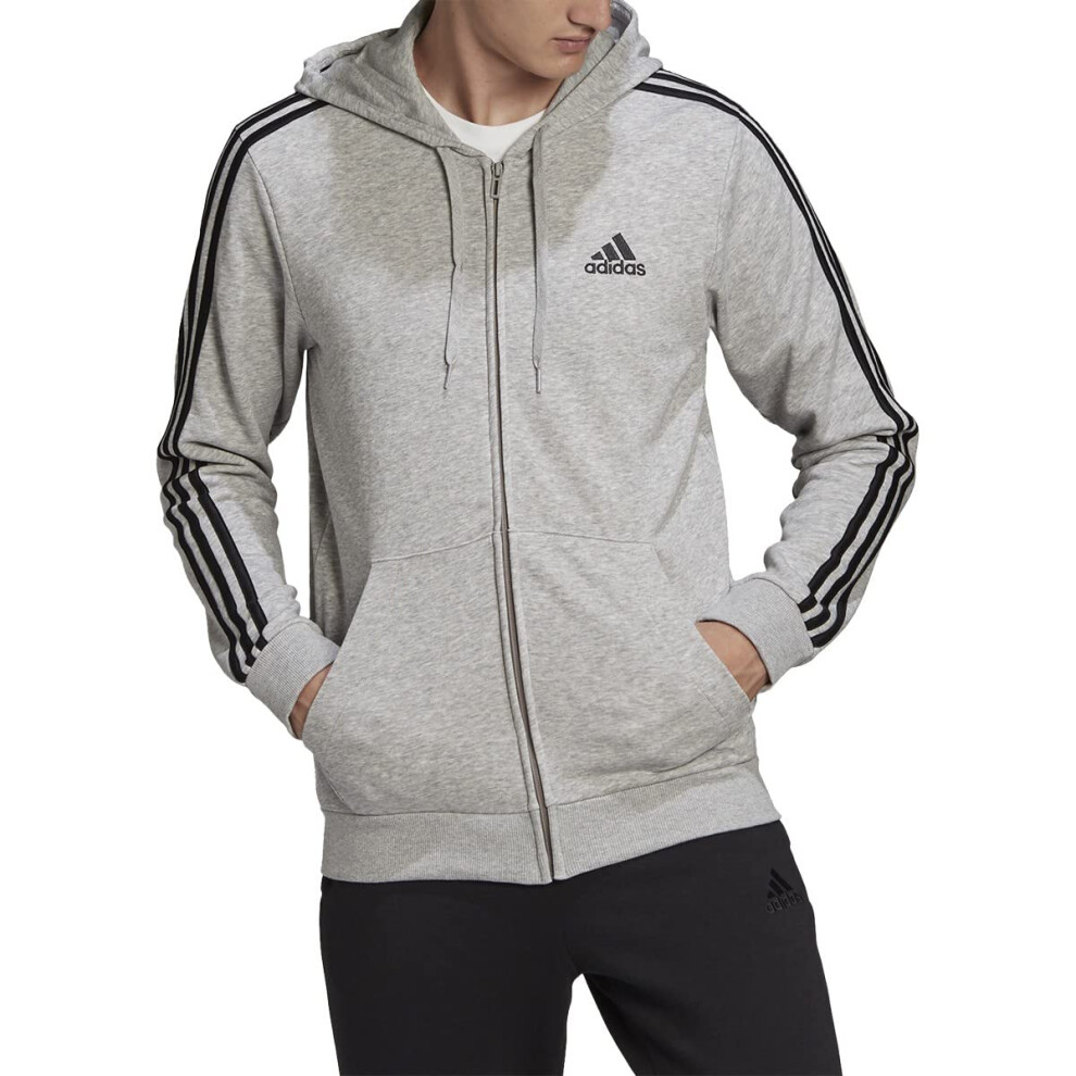 adidas Men's Essentials French Terry 3-Stripes Full-Zip Hoodie  Medium