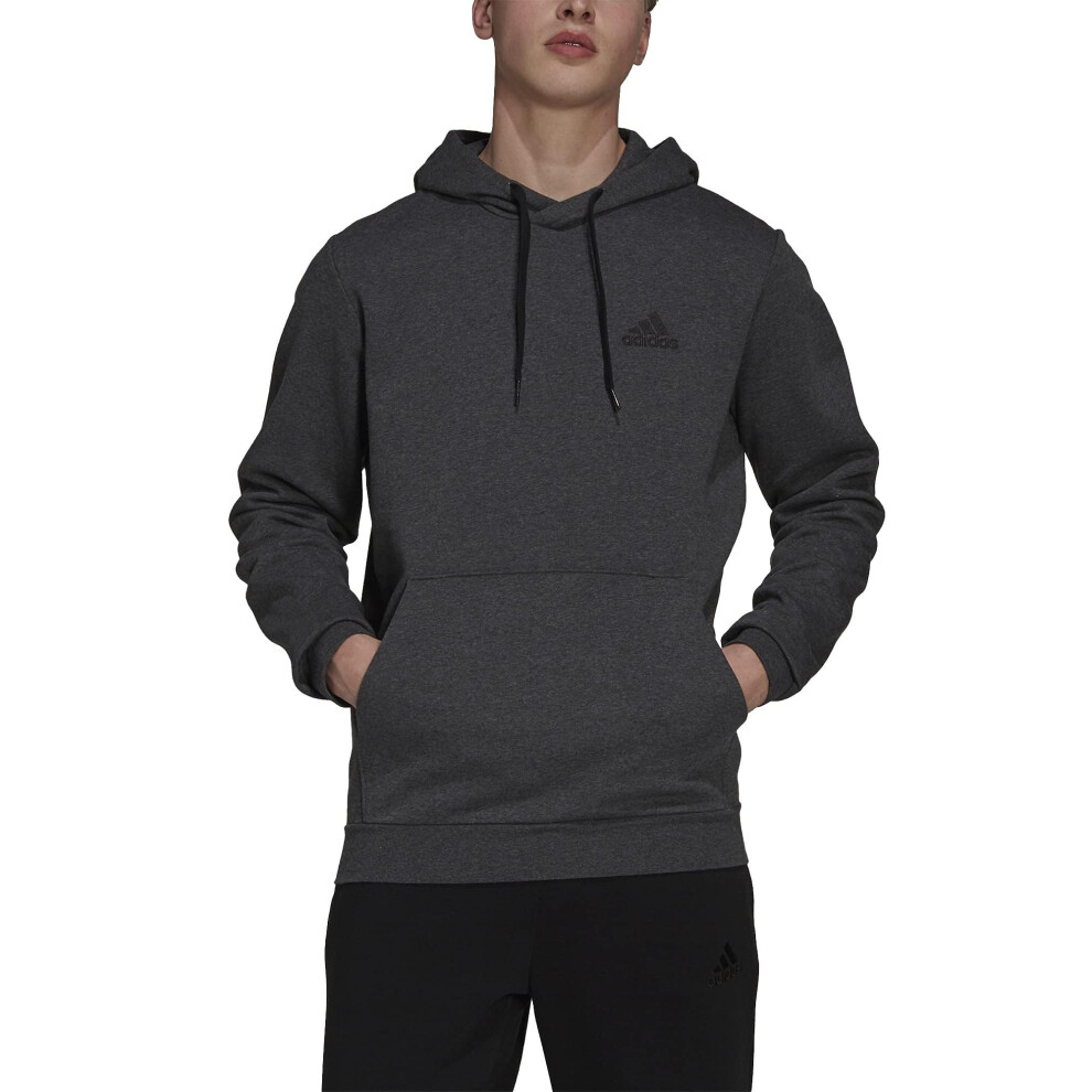 adidas Men's Essentials Fleece Hoodie  Dark Grey Heather/Black  Small