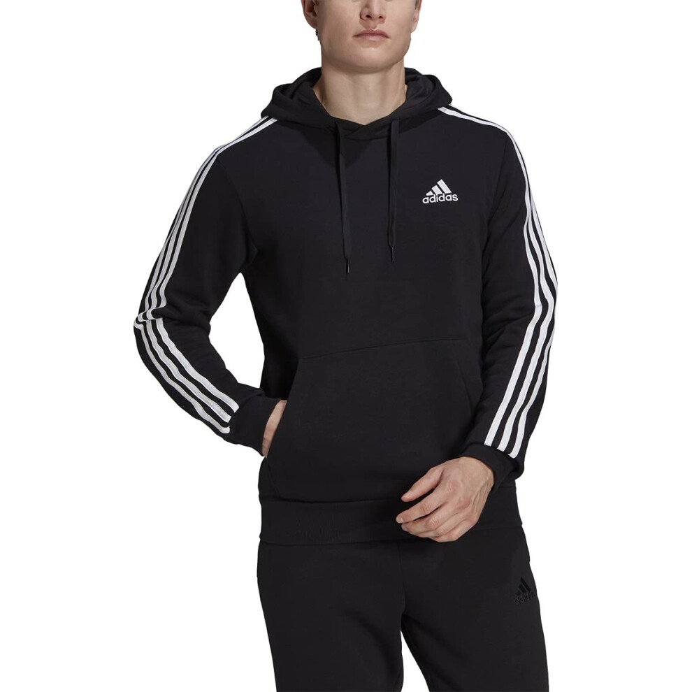 adidas Men's Standard Essentials Fleece 3-Stripes Hoodie  Black/White