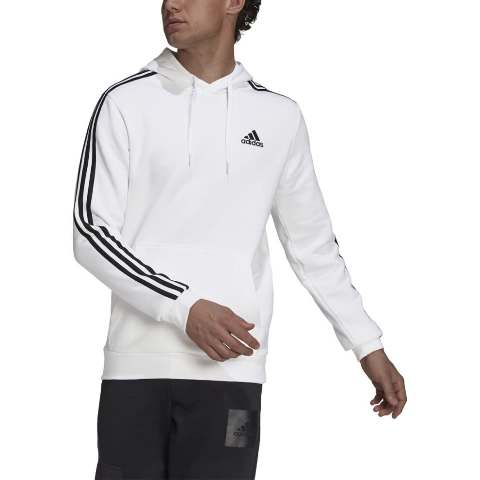 adidas Men's Standard Essentials Fleece 3-Stripes Hoodie  White/Black