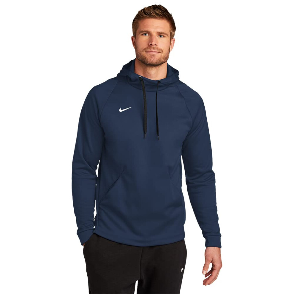 MEN'S NIKE THERMA PULLOVER HOODIE (NAVY/WHITE  Large)