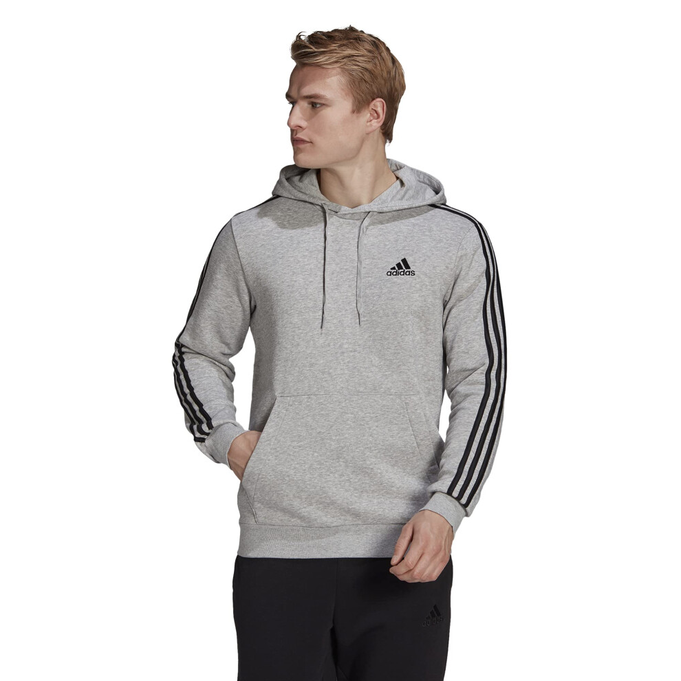 adidas Men's Essentials Fleece 3-stripes Hoodie  Medium Grey Heather/B