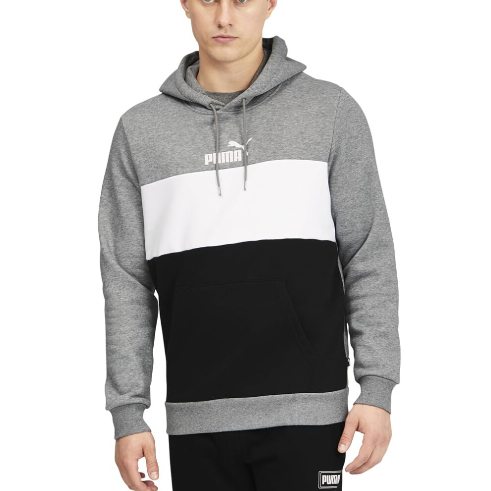 PUMA Essential+ Color-Block Hoodie Fleece Medium Gray Heather MD