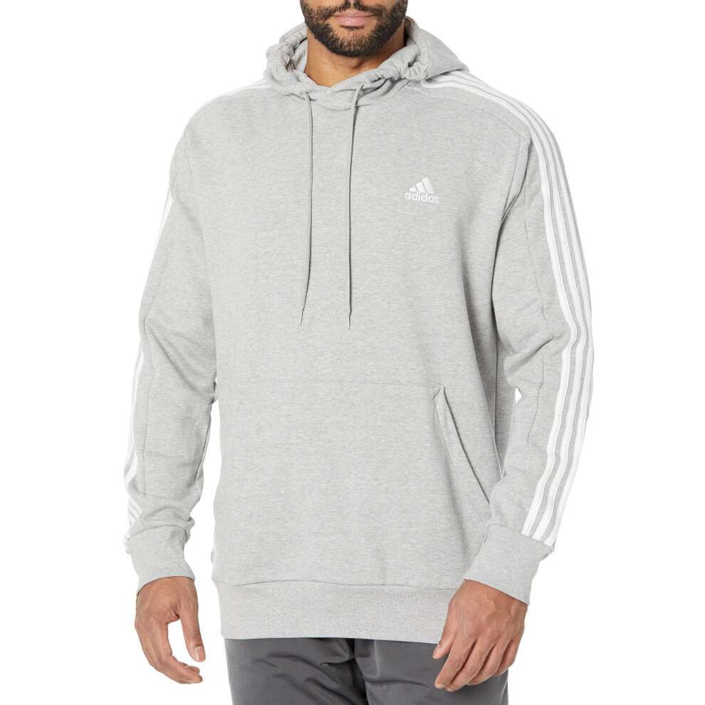 adidas Men's Essentials French Terry 3-Stripes Hoodie  Medium Grey Hea