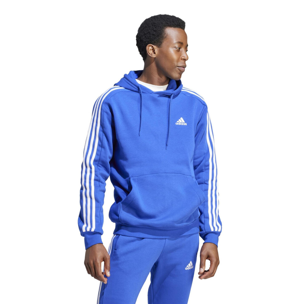 adidas Men's Essentials Fleece 3-stripes Hoodie  Semi Lucid Blue  Larg