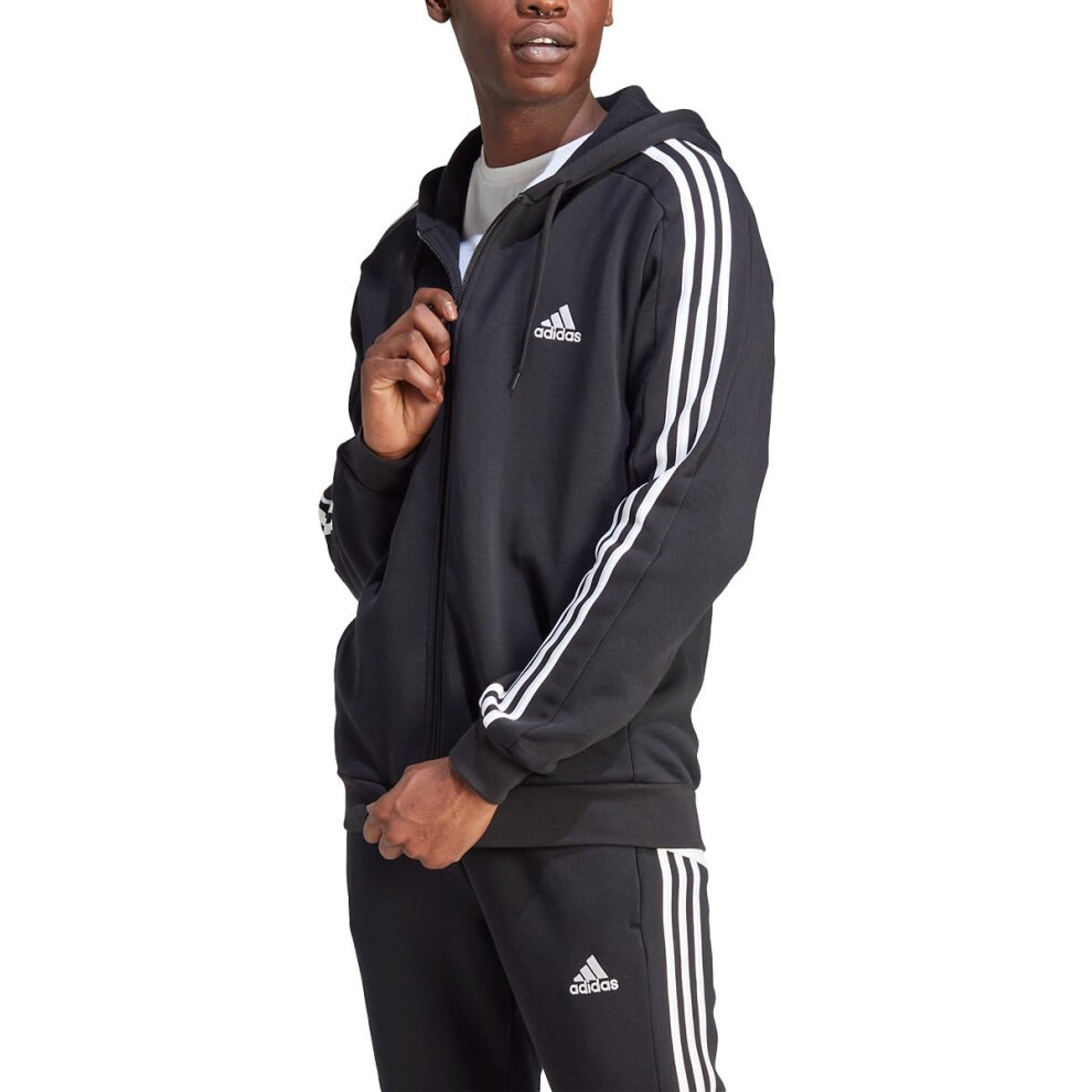 adidas Men's Essentials Fleece 3-Stripes Full-Zip  Black  Medium