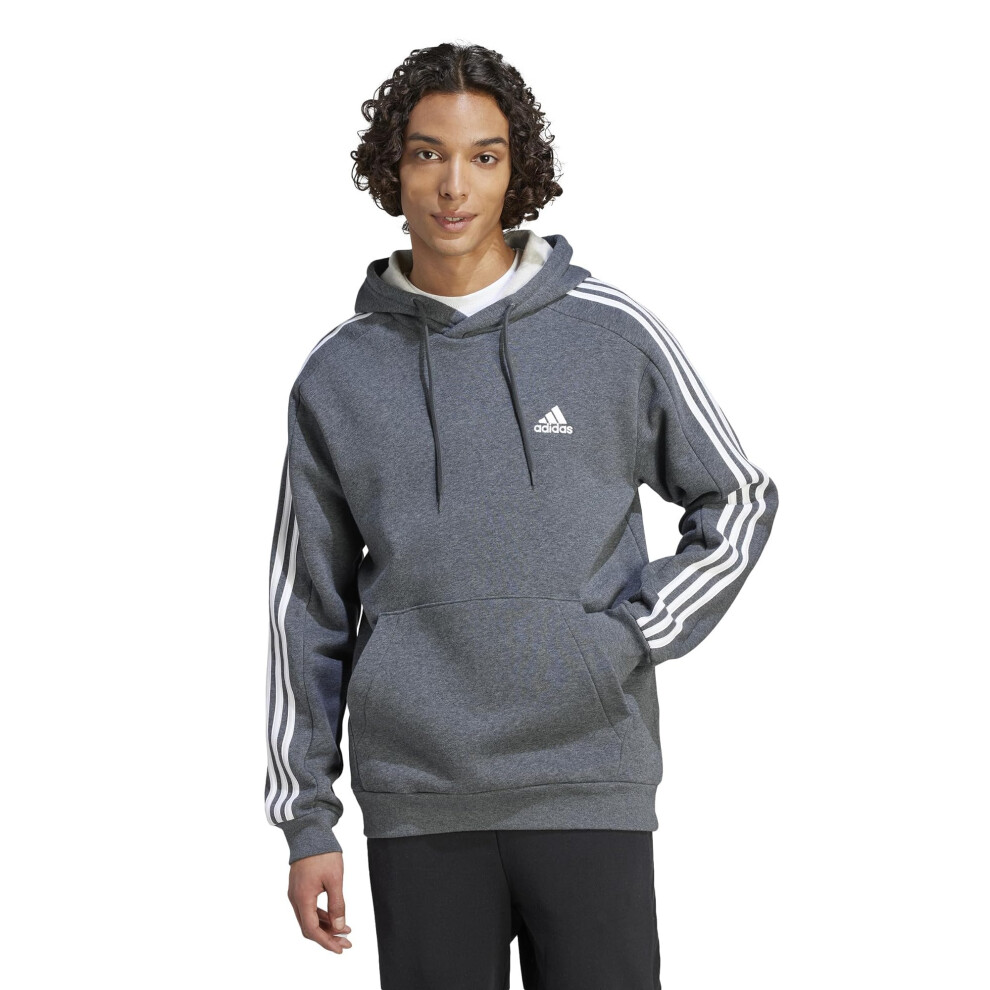 adidas Men's Essentials Fleece 3-stripes Hoodie  Dark Grey Heather  X-