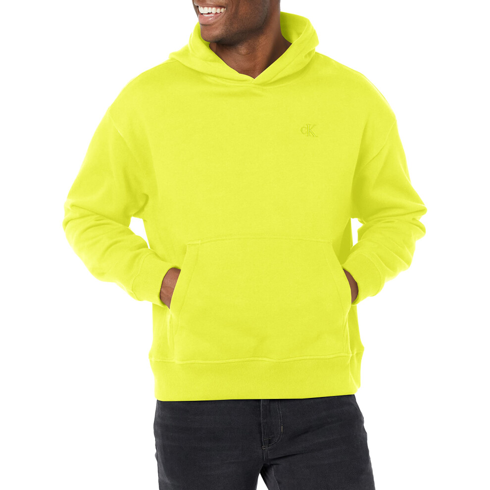 Calvin Klein Men's Relaxed Fit Monogram Logo Fleece Hoodie  Lime Luste