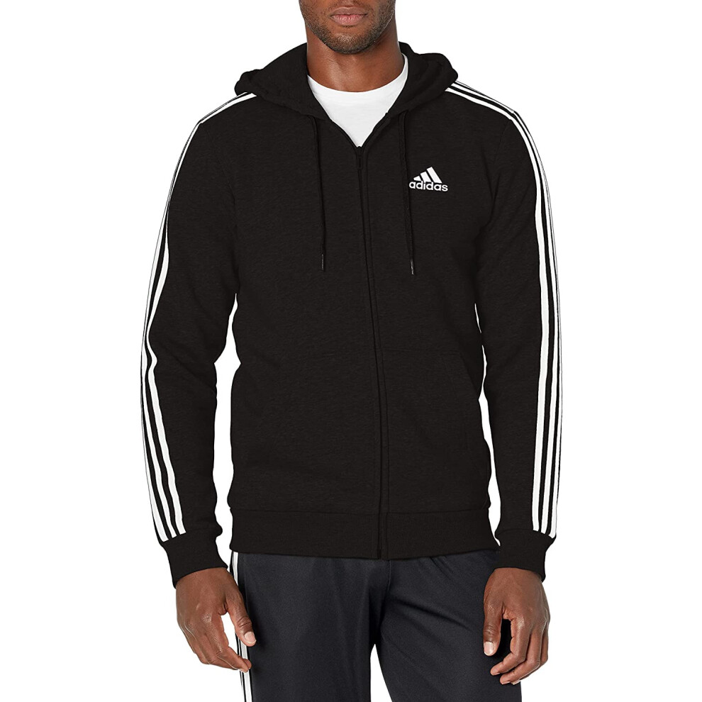 adidas Men's Essentials Fleece 3-Stripes Full-Zip Hoodie  Black  X-Lar