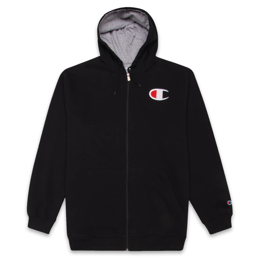 Champion Mens Big and Tall Full Zip Hoodie Classic Embroidered Logo Bl