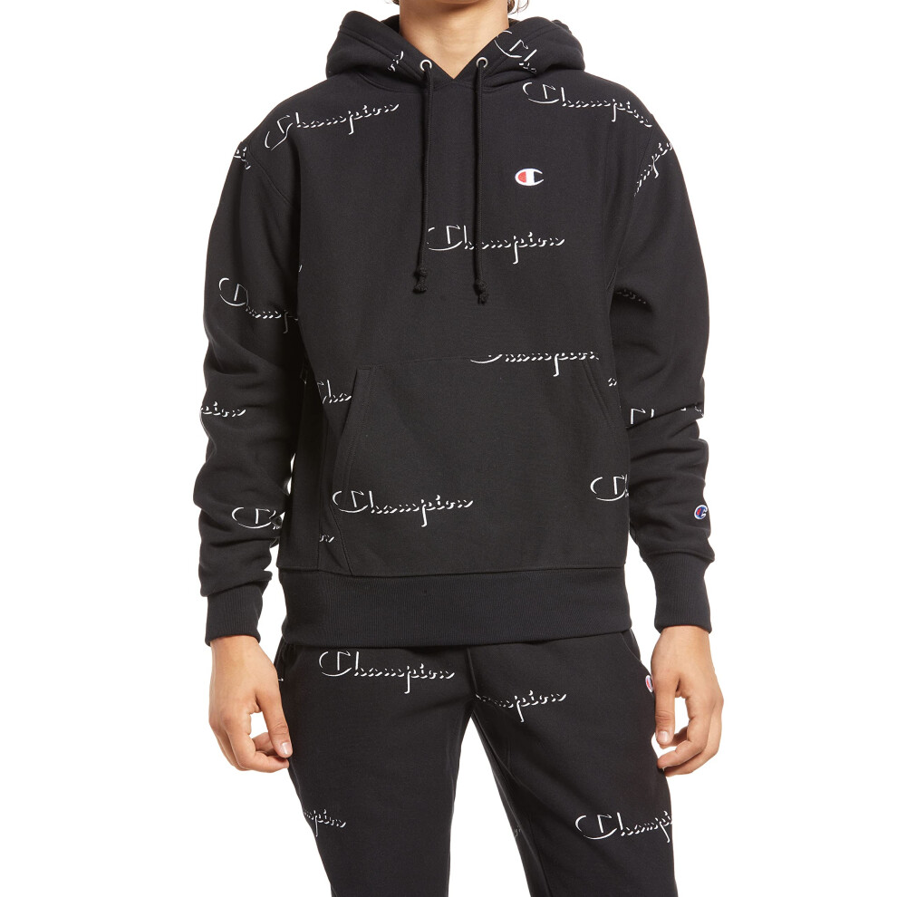 Champion Men's Reverse Weave Hoodie  Script Drop Shadow Black-549967