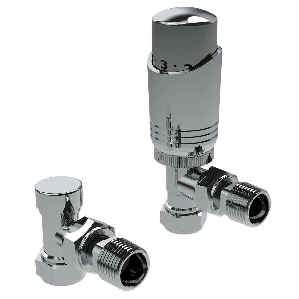 Designer Chrome Thermostatic Radiator Valve Trv Twin Pack - Angled 5055681440107
