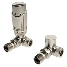 Designer Brushed Nickel Thermostatic Radiator Valve TRV Twin Pack - Corner