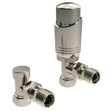 Designer Brushed Nickel Thermostatic Radiator Valve TRV Twin Pack - Angled