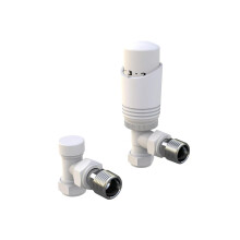 Designer White Thermostatic Radiator Valve TRV Twin Pack - Angled