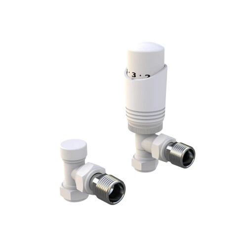 Designer White Thermostatic Radiator Valve TRV Twin Pack - Angled