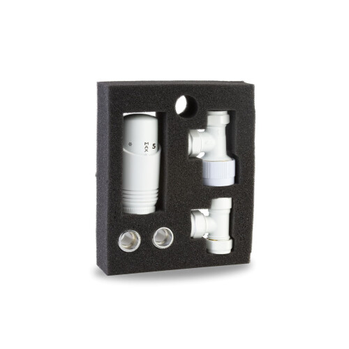 Designer White Thermostatic Radiator Valve TRV Twin Pack - Angled 2
