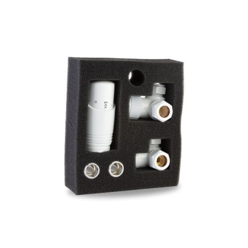 Designer White Thermostatic Radiator Valve TRV Twin Pack - Corner 2