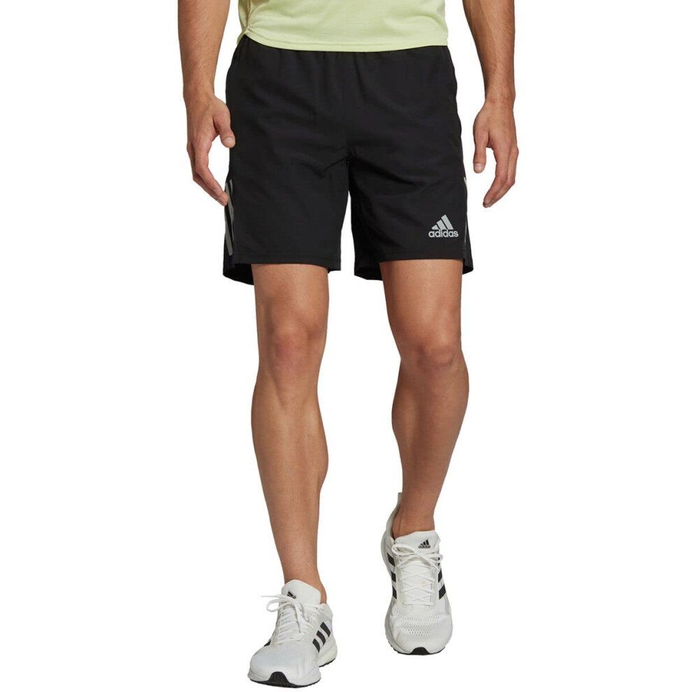 adidas Men's Standard Own The Run Shorts  Black/Reflective Silver  Lar