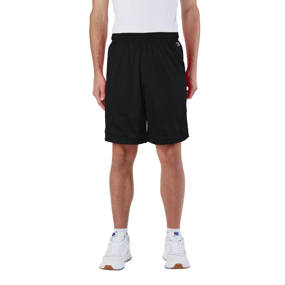 Champion Men's Polyester Mesh 9"" Athletic Shorts Without Pockets  Bla