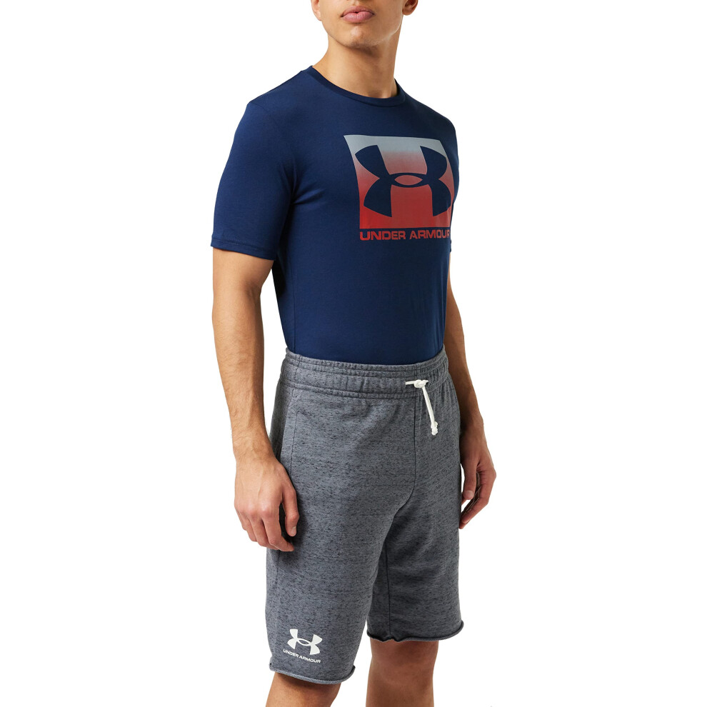 Under Armour Mens Rival Terry Shorts   Pitch Gray Full Heather (012)/O