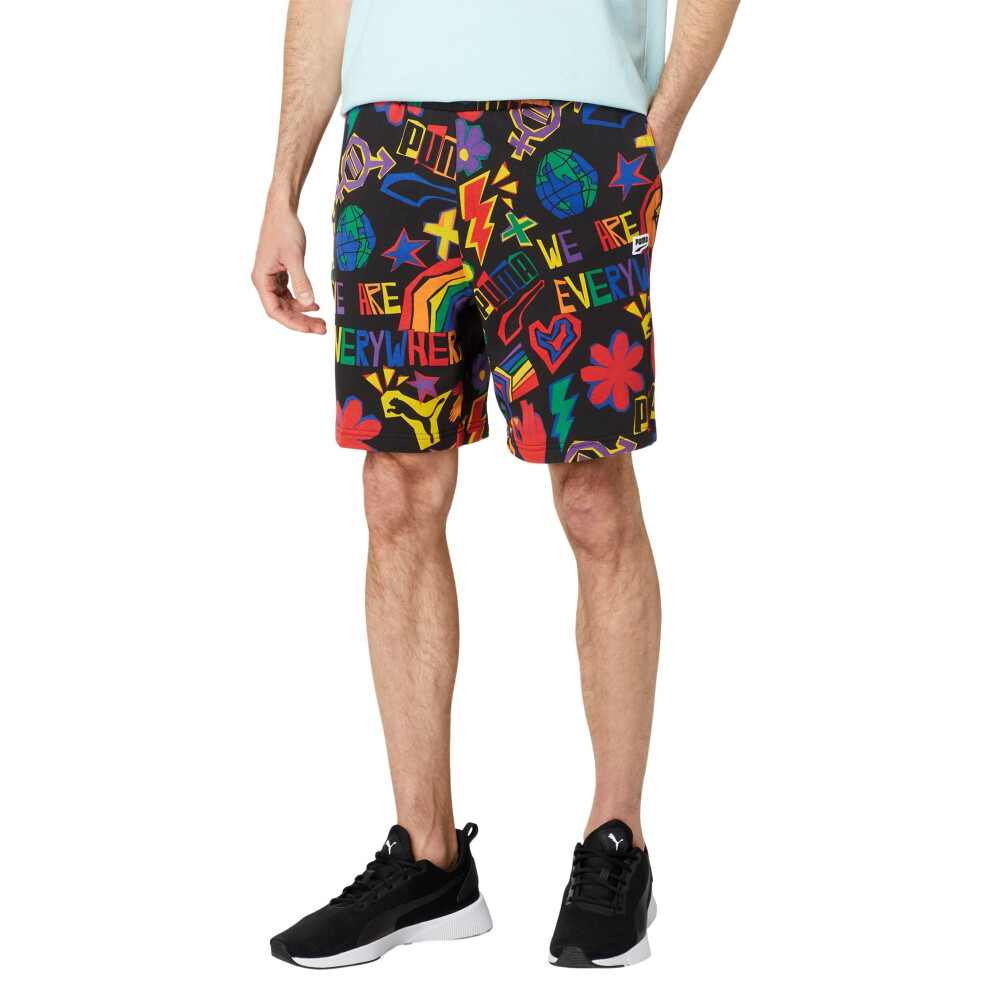 PUMA Men's Downtown Pride All Over Print 8"" Shorts  Black-AOP  Large