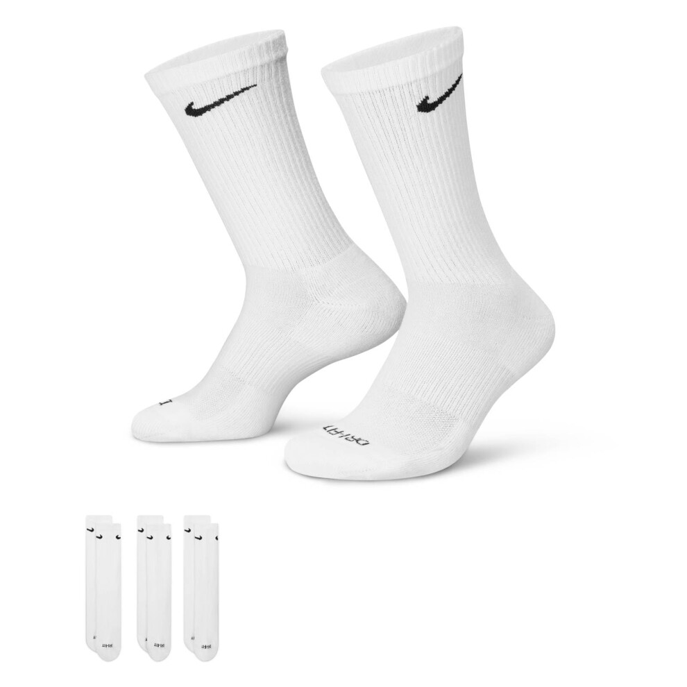 NIKE Dri-Fit Classic Cushioned Crew Socks 6 PAIR White with Black Swoo