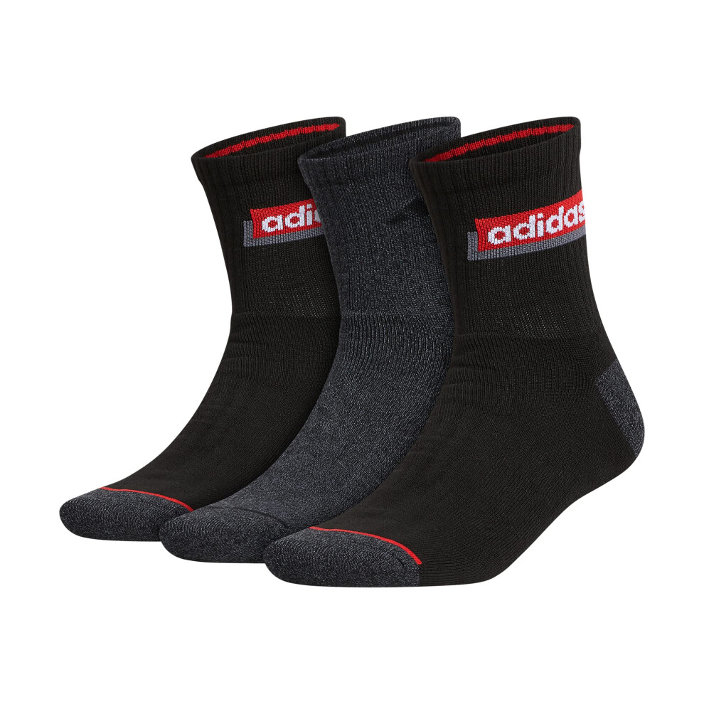 adidas Men's Sport Linear High Quarter Socks (3-Pair)  Black/Onix Grey