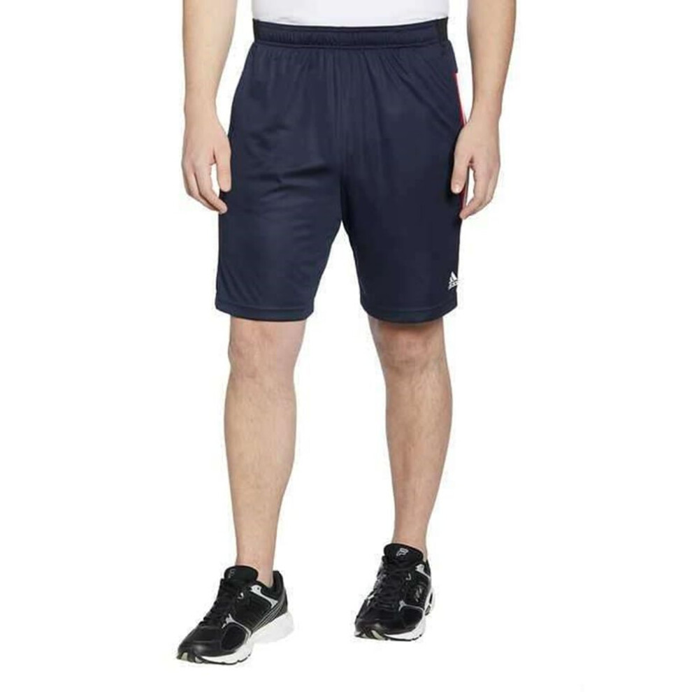 adidas Mens 3 Stripe Shorts with Zipper Pockets (Legend Ink/White  Sma