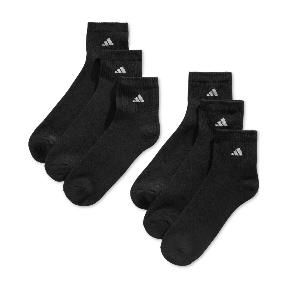 adidas 6 Pair Mens Quarter Crew Cushioned Socks Shoe Size 6-12 (Solid