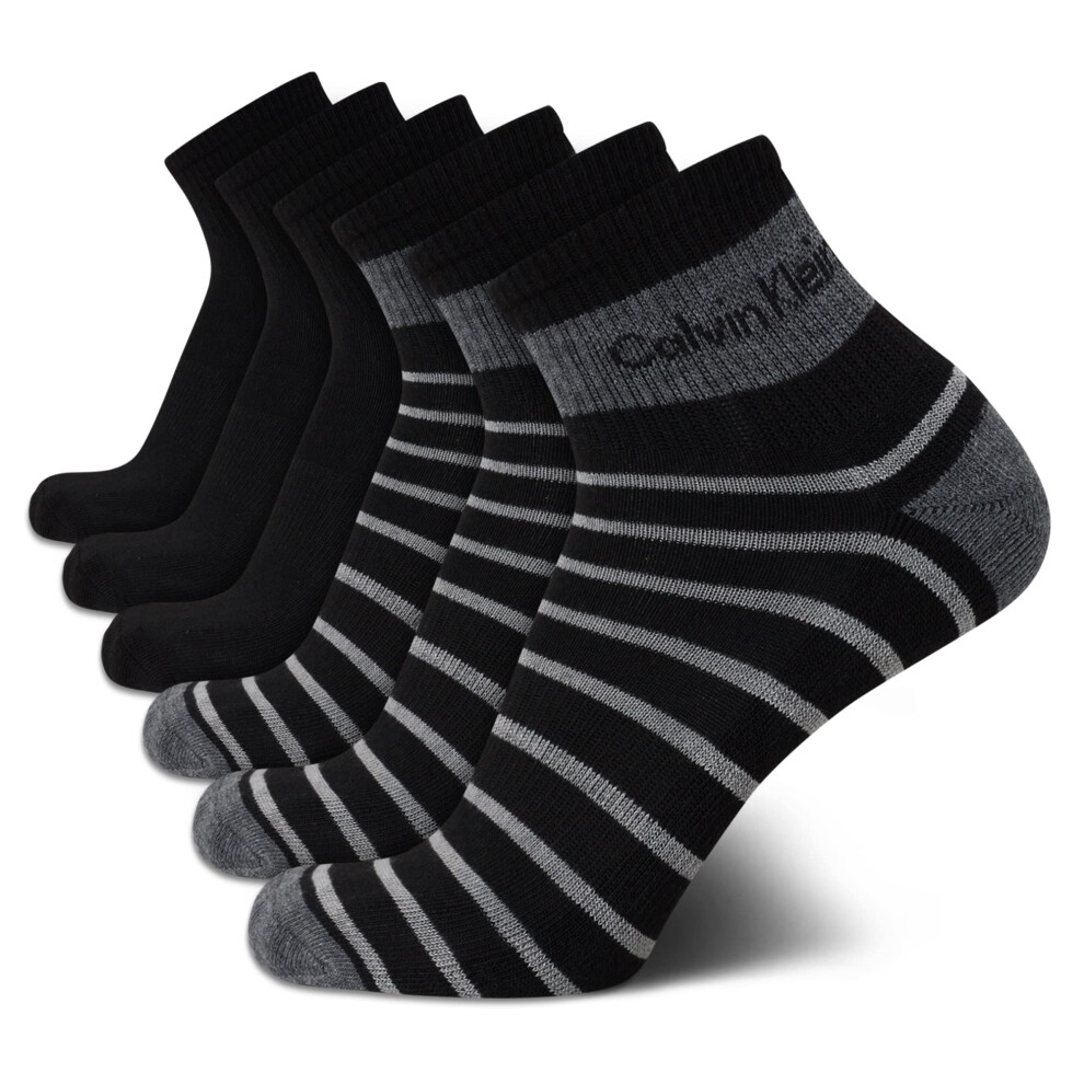 Calvin Klein Men's Cushioned Quarter Socks (6 Pack)  Size 7-12  Black