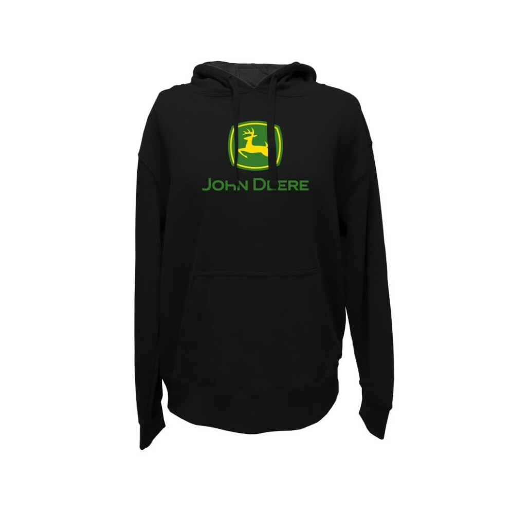 John Deere Men's Trademark Logo Core Hood Pullover Fleece  Black  X-La