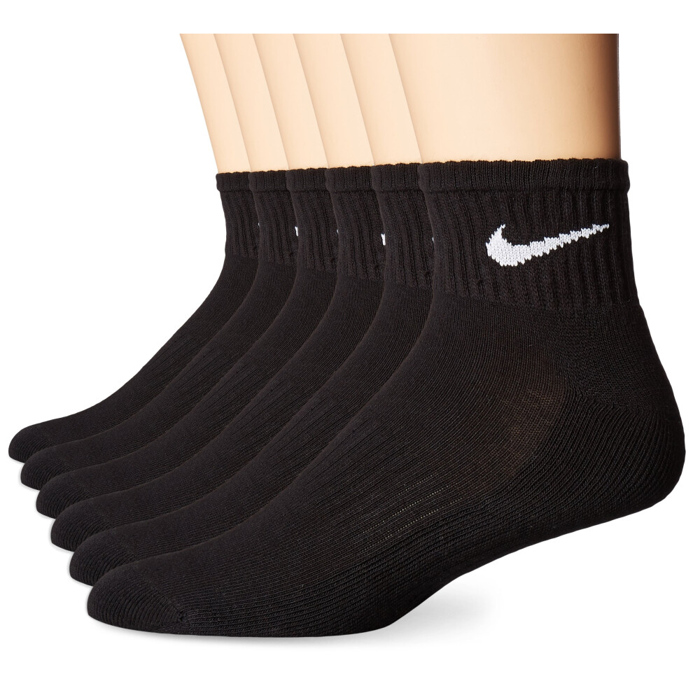 NIKE Unisex Performance Cushion Quarter Socks with Bag (6 Pairs)  Blac